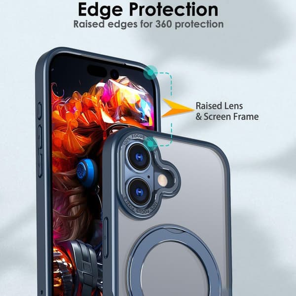 360° roterbart magnetisk ringtelefondeksel til iPhone 15, støtsikkert beskyttelsesdeksel (blått) Blue iPhone 15