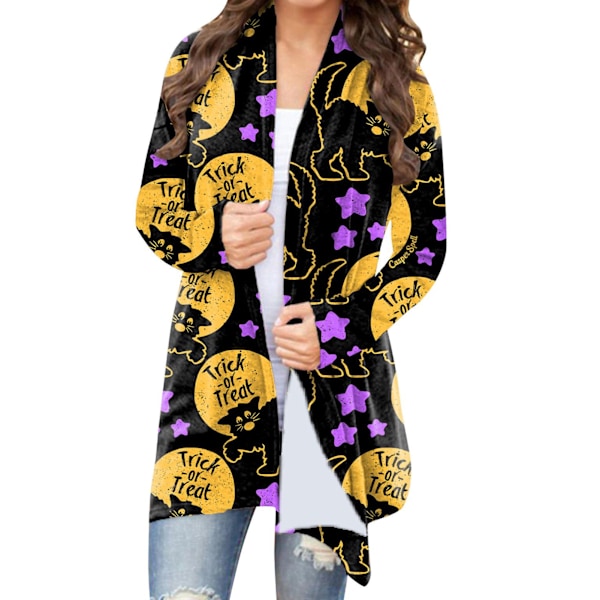 Halloween Dam Öppen Framtopp Tryck Långärmad Lös Passform Elegant Vardaglig Ytterkläder Typ 3 XXL