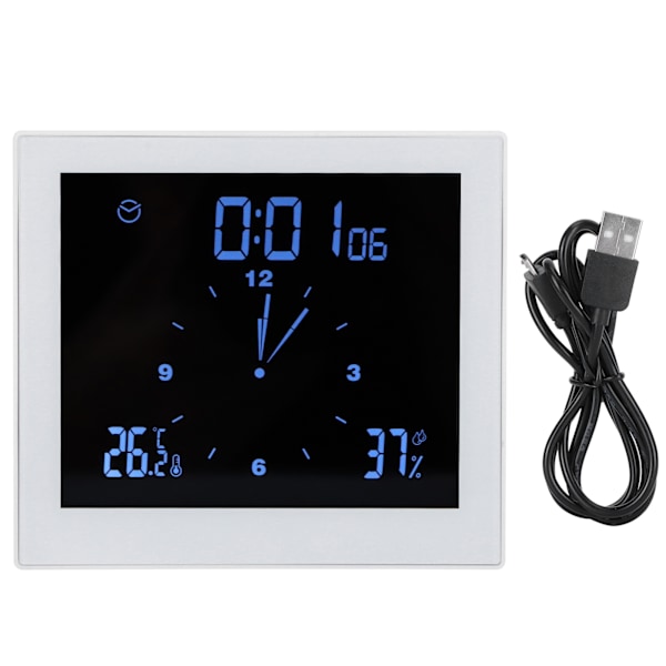 Digital Alarm Temperatur- og Luftfugtighedsskærm Ur Indendørs Bord Timer Multifunktionel til Husholdning Kontor Dekoration (Hvid TS-WP10-W)