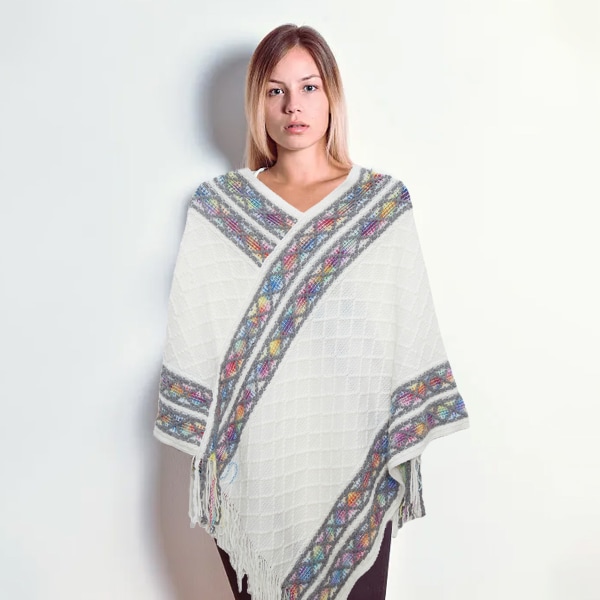 1 vintage etnisk stil ensfarget strikket pullover cape cape