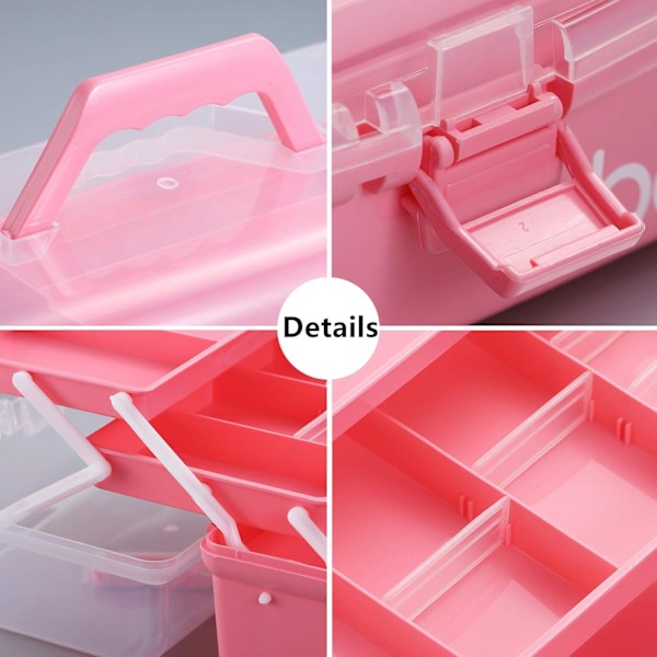 Hållbar Förstärkt Design, Konst- och Hantverksförvaring Klarrosa Stor Kapacitet Organizer, Effektiv Organisation Multifunktionell Plastverktygslåda För Bil,
