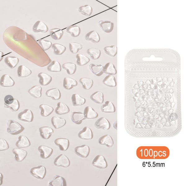 3-pack transparenta hjärtformade nagelkonstdekorationer, 3D kärlekshjärtan strass