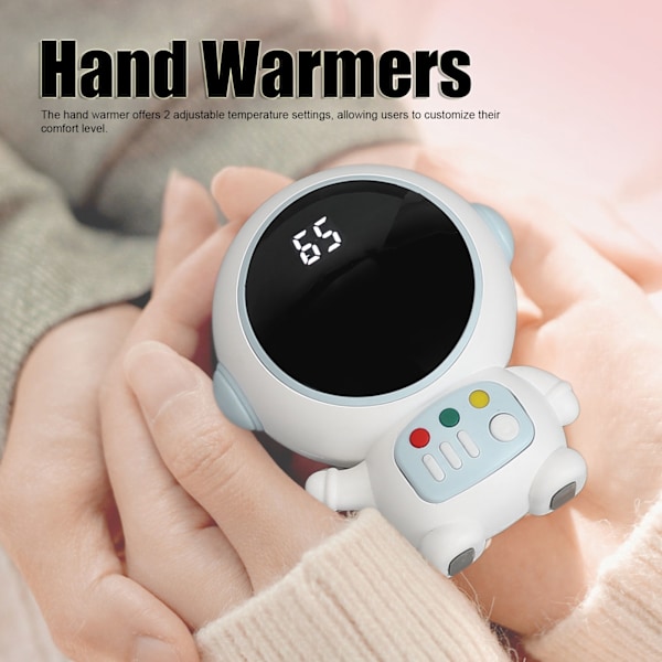 Astronautformad Söt Handvärmare Digital Display USB Uppladdningsbar 2 Läges Temperatur Portabel Handvärmare Ljusblå