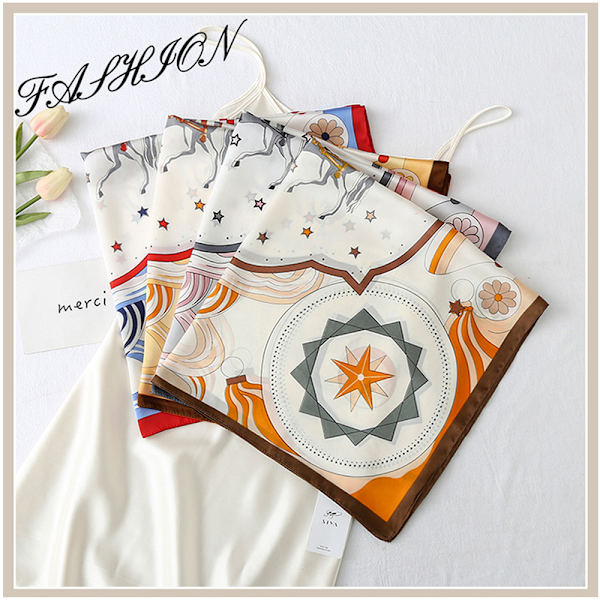 Halsduk Medium Square Satin Head Scarf för kvinnor brown