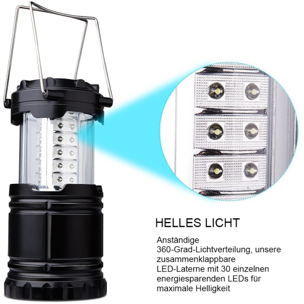 LED campinglampe, vandtæt LED campinglanterne, nødlys, til vandreture, fiskeri, SOS, udfald