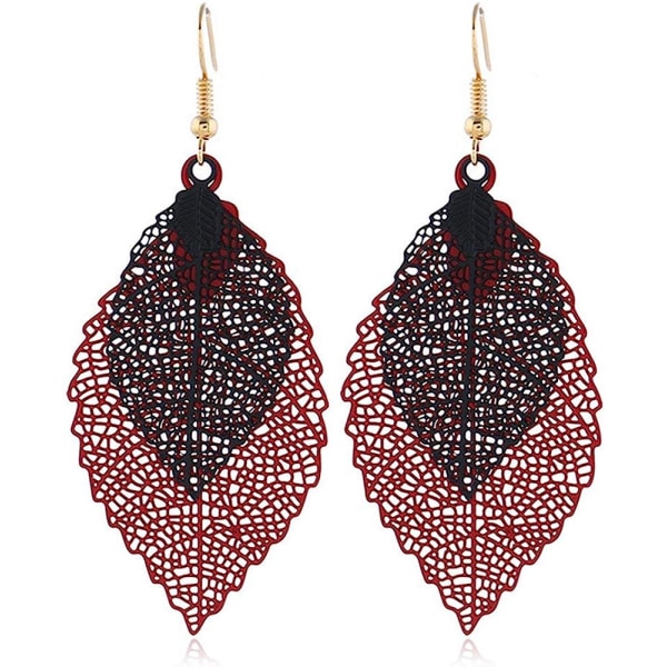 Double Layer Leaf Tassel Earrings Simple Retro Metal Filigree Le