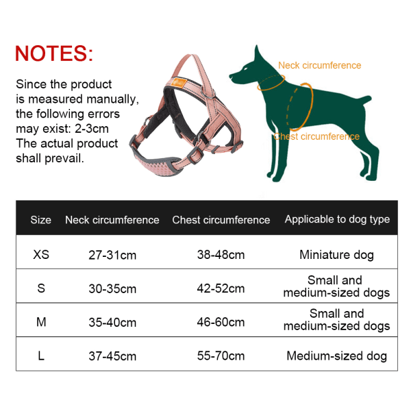 Uppsättning av bröstband för hundar, justerbar storlek