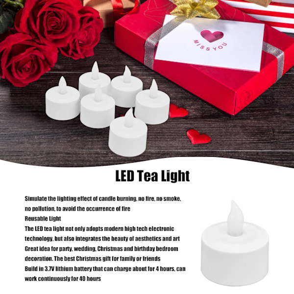 Stearinlys Varmt Hvidt Lys LED Te Lys til Bryllup Fest Bord Spisestue 100‑240VUS Stik