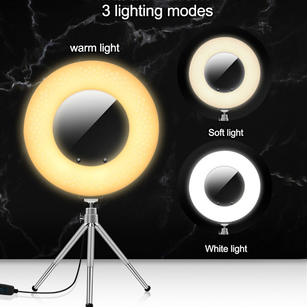 Ringlys med Dæmpbar LED-Fyldlys og Stativ til Video Live Stream Makeup