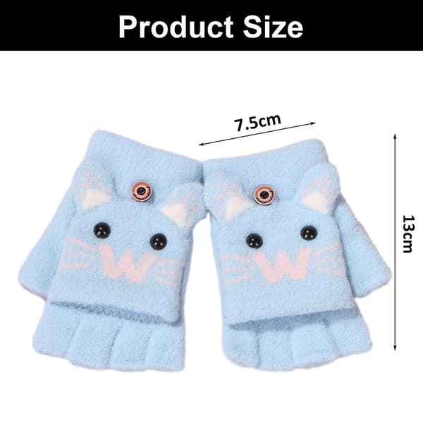 2 st vinterstickade handskar för barn, ullförtjockade handskar, öppna fingerfliphandskar för barn Baby blue