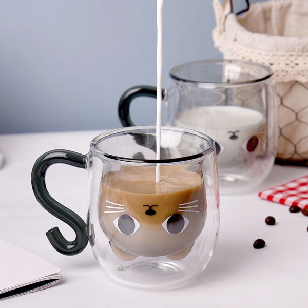 Kopp med svart katt söt kopp med handtag dubbelväggigt kaffe