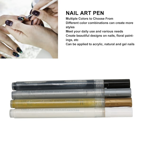 Nagellackspenna Snabbtorkande Bärbar Punktmålning DIY Blommor Linje Nagelkonst Målnings Penna för Hemma Salong 4st