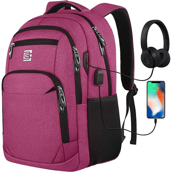 Laptopryggsäckar med USB laddningsport för män och kvinnor för arbete, skola, universitet, skolryggsäck för pojkar, tonåringar med laptopfack