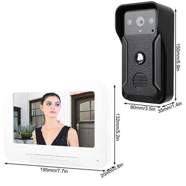 7 Tommer LCD Videodørtelefon Intercom Dørklokke Sæt Vandafvisende Hjemmeindgangssystem 2V1 (UK 100-240V)