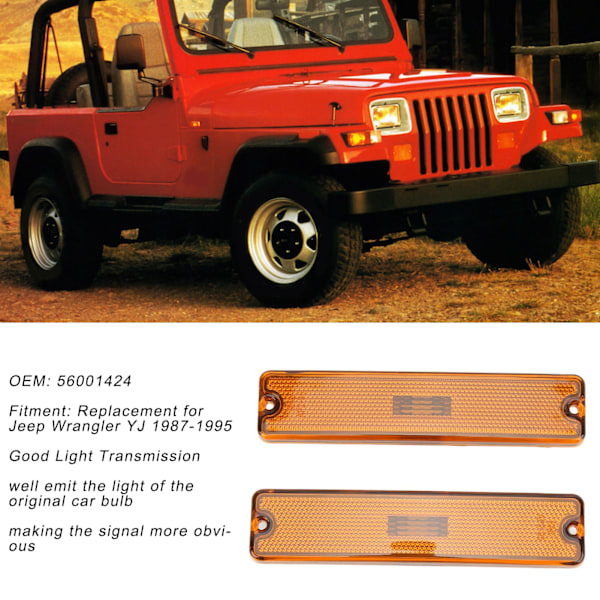 Par Sidemarkørlys Skjerm 56001424 Sterk Lysoverføring Erstatning for Jeep Wrangler YJ 1987‑1995 Gul