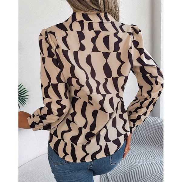 Dam Skjorta med Färgkontrast Nedfälld Krage Långärmad Enkelknäppt Ledig Passform Blusar Khaki XL