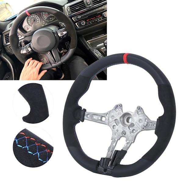 For M Performance V2 Flatbunn Nappa Suede Rattsving Hjulutskifting for F8X M2 M3 M4 (Rød 12-Klokka Ring)