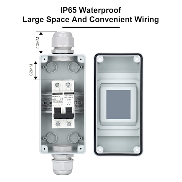 DC-bryter 2P 40A IP65 Vanntett 6KA Brytekapasitet DC-Isolasjonsbryter for Solcelle-PV-system 1000V