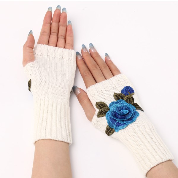 Vinter Fingerless Handsker Halv Finger Handske Blomster Handsker Strikkede