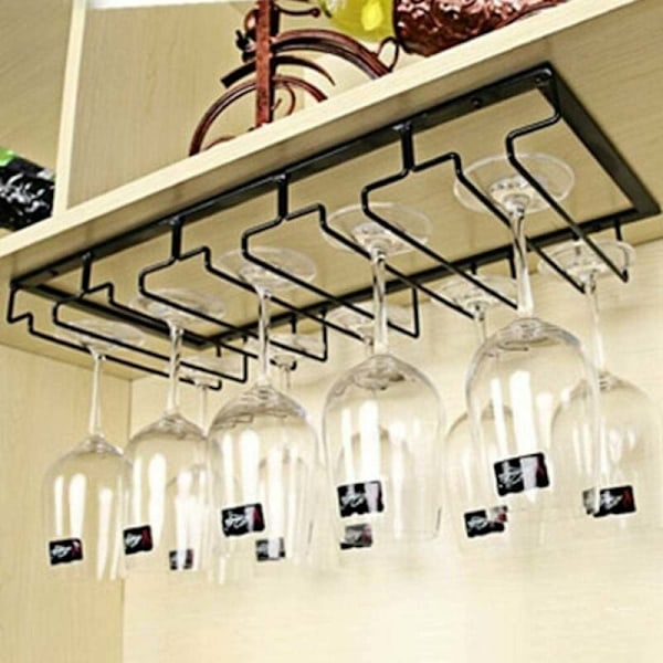 Vinglashållare för Underskåp, Elegant Utrymmesbesparande Ställ för Vinglas för Bar Kök Förvaringshängare, Metallorganisatör 60x22.5x5.5cm, Polerat Järn Enkel