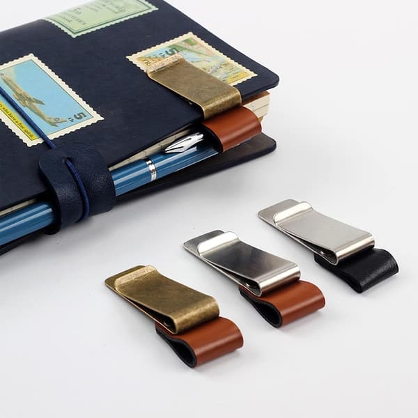 4 stk. Vintage Pen Loop Clip Rustfrit Stål Pen Loop Holder PU Læder Pen Clip Pen Sleeve til Notesbøger