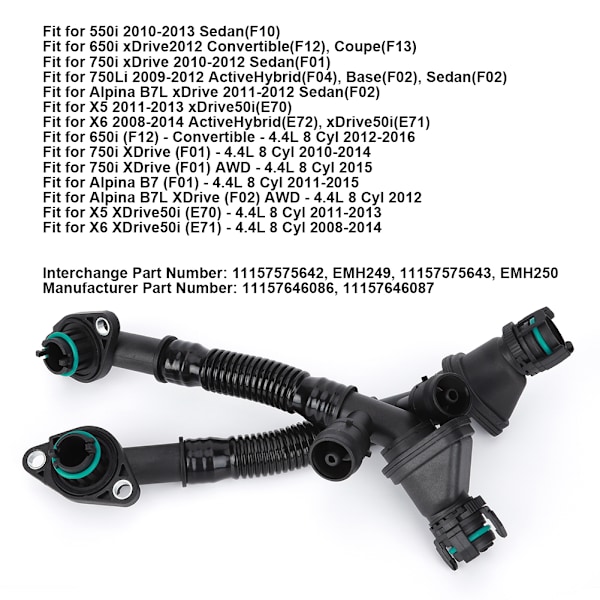 2 stk. Krumsvingningsventilslanger Venstre & Højre Passer til 550i 650i 750i 750Li X5 X6 N63 11157646086