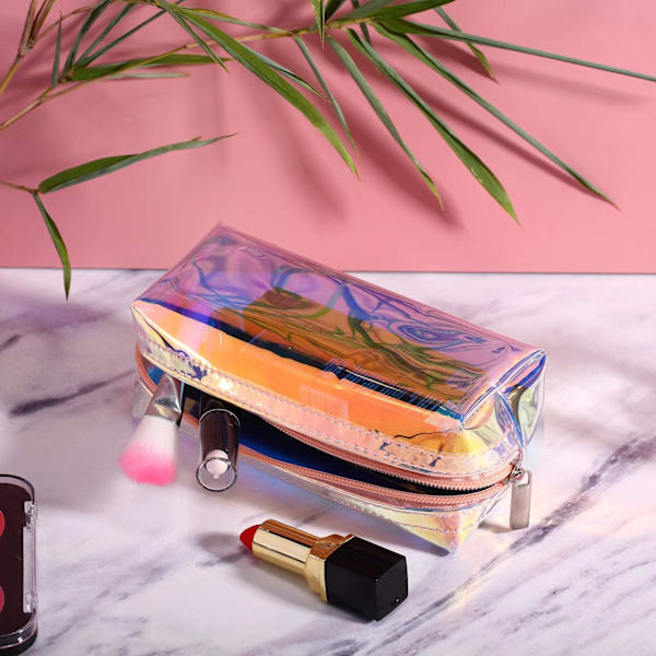 4 st Holografisk Makeup Bag Iridescent Kosmetisk Väska Kosmetisk Väska Bärbar Vattentät Toalettväska för Kvinnor Flickor