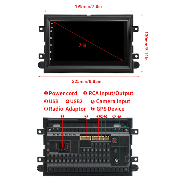 7 tommers bilstereo for Android 12 berøringsskjerm GPS-navigasjon trådløs Bluetooth radio multimediaspiller erstatning
