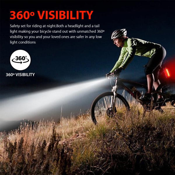 USB Rechargeable Bike Headlight and Taillight Set, Ultra Bright Bike Lights, Waterproof LED Bicycle Front and Back Lights, Quick Release Safety Lamp