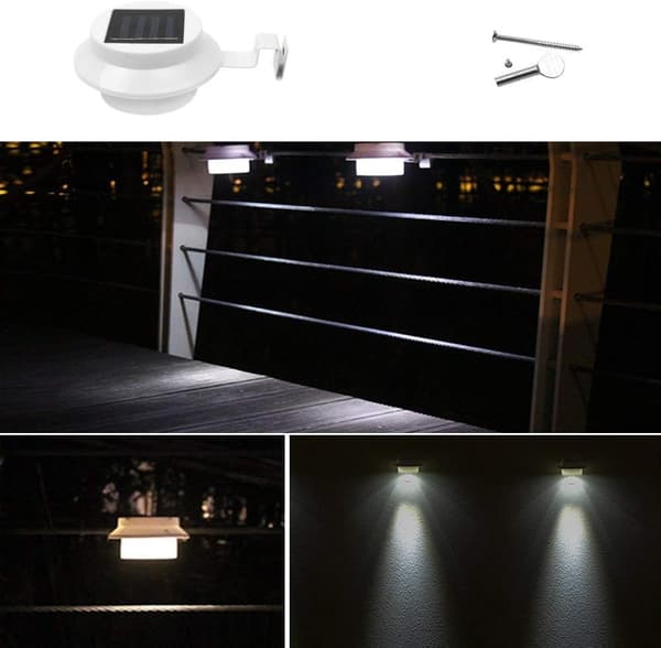 [6 stykker] Solcellelamper Vanntett solcelle hage vegglampe Takrennebelysning, solcelle sti lys for hus, gjerde, hage