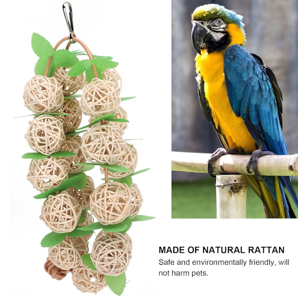 Pet Parrots Biting Toy Rattan Boll String med Löv Fågelgunga Tuggleksak Bur Dekoration Trä Färg Boll S