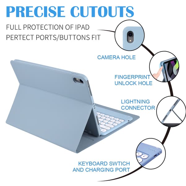 Bluetooth-tangentbordsfodral för iPad med runda tangenter, pekplatta Misty Blue ipadmini6