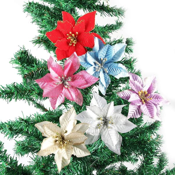 Julestjerne Julepynt Glitter Julestjerne Blomster til Juletræspynt (12 stk.) Gold