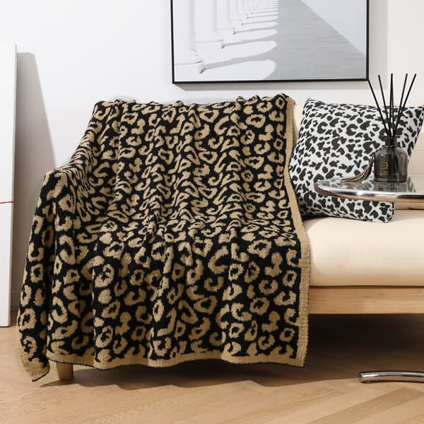 Halv fløyelsullteppe strikket leopardmønstret teppe for barn fleecefôret strikket teppe barfot leopardmønstret teppe drømmeteppe