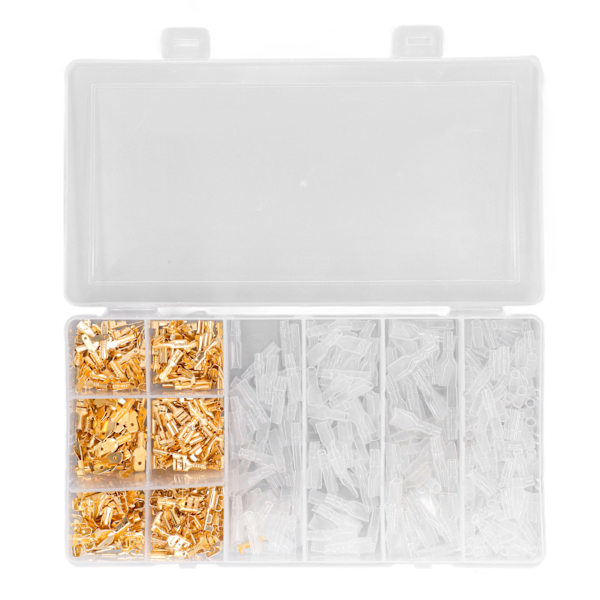 600 stk Messing Crimp Terminal Connector Han & Hun Messing Spade Connector med Transparent Slid