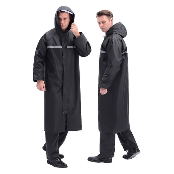 Regnponcho med huva, säkerhetslång regnjacka, vattentät nödregnponcho