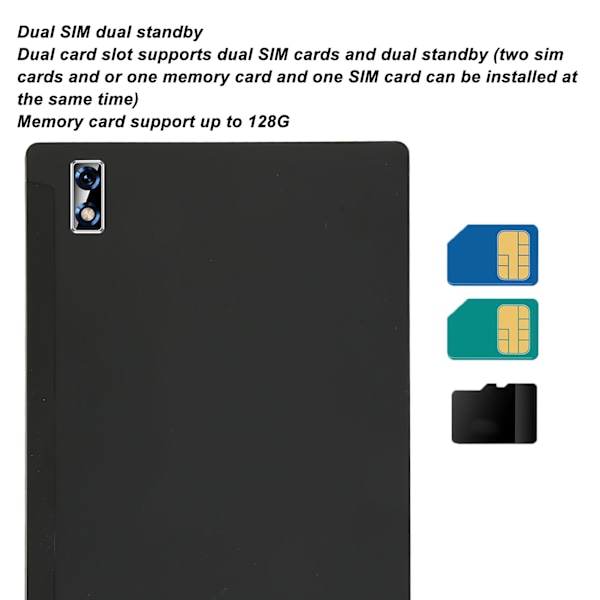 10,1 tums surfplatta för Android 10,1 surfplatta med 6 GB RAM 128 GB ROM 5G WIFI för spel, tittande, läsning EU-kontakt Svart