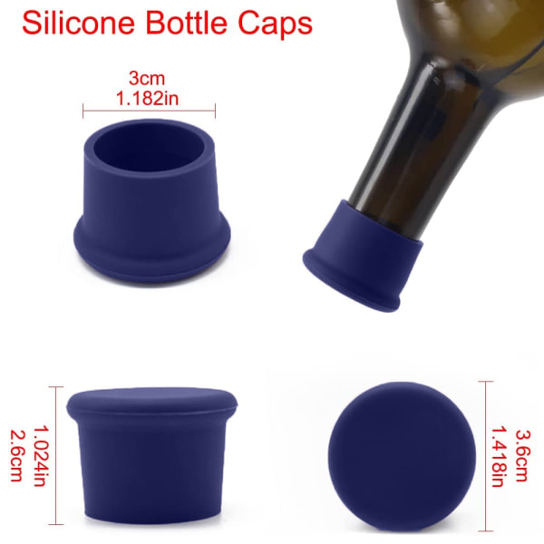 6 vinflaskekorker, silikonkork, garantert vinkvalitet, flerfarget