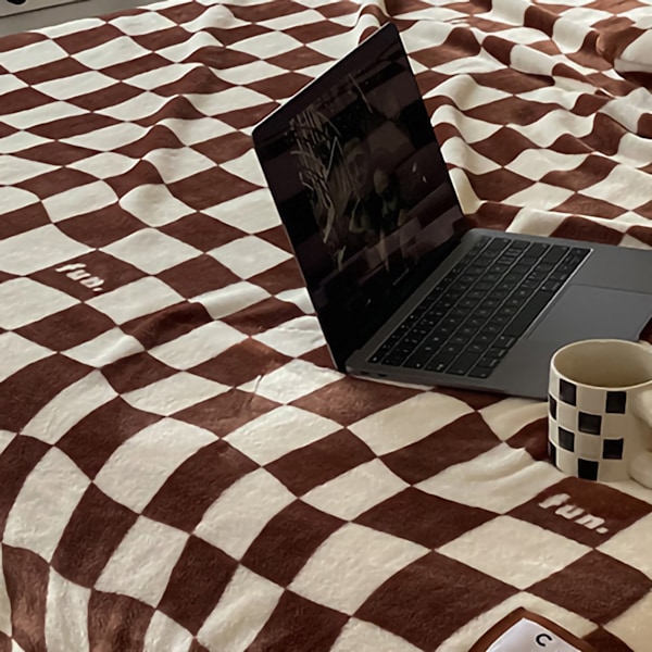 Simpel Vintage Ternet Tæppe Efterår Vinter Varmt Lur Tæppe Flanel Fleece Sofa Fritid Tæppe Mocha Brun 150x200cm