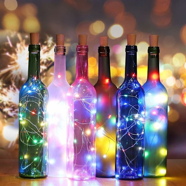 Eleganta Korkljusslingor, Romantiska Atmosfärskapare för Vinflaskor, Flerfärgade 20 LED Koppartråd Batteridrivna Mini-ljusslingor