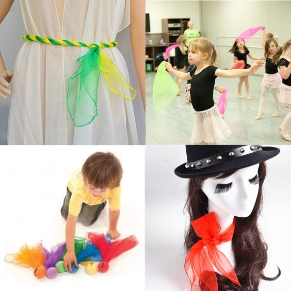 Paket med 12 jongleringsdukar dansdukar jongleringssjalar gymnastikdukar för barn i förskolan barnshow magdans 60 x 60 cm (12 dansdukar)