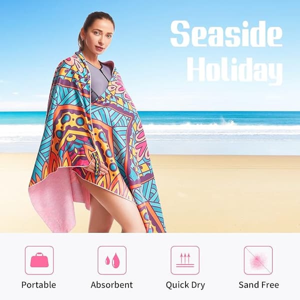 Snabbtorkande Nano Mikrofiber Strandhandduk med Väska