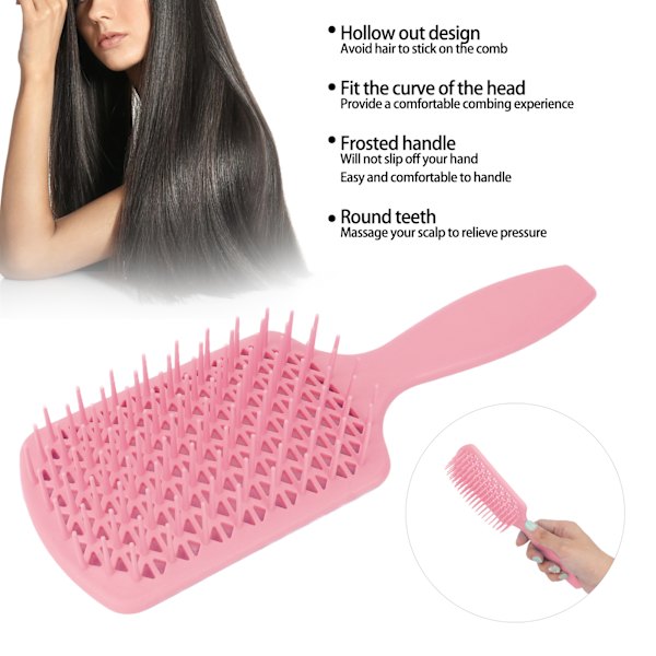 Bred Hår-Redskaber Børste Kam Hårbund Massage Hul Kvadratisk Formet Kam Til Frisør Pink