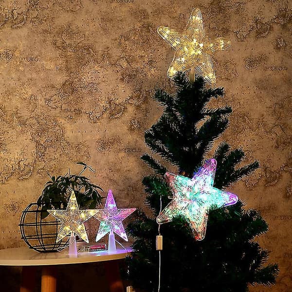 Juletræ med LED-lys, oplyst stjerne til juletræspynt