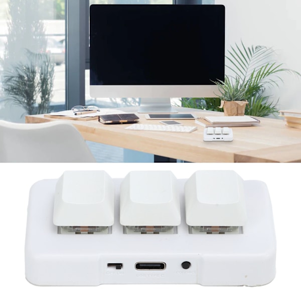Hvit Mini 3-Tasters Tastatur ABS Bluetooth-Mottaker USB Komfortabel Håndfølelse Programmering LED Spilltastatur for Hjemmet