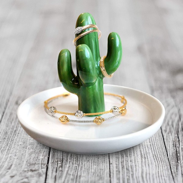 Keramisk Cactus Ring Holder Ring Fad Grøn & Hvid | Ring, armbånd, smykker, smykkebakke/fad | Vielsesring, øreringe, diamantring og forlovelse