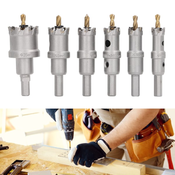 6 st 16 till 35 mm TCT Hålsåg Kit Hög Precision 3 Blad Multifunktionell Karbid Hålsåg Borr Set 3/8 tum Skaft