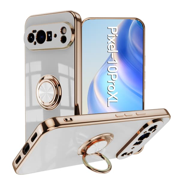6D Elektrobelagt Solid-Farge Ringstativ Magnetisk Telefondeksel til Google Pixel 11 Pro - Hvit White Pixel 11Pro