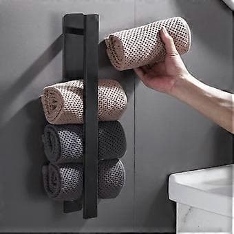 Selvklæbende Badeværelse Håndklædeholder (Sort) 40*6*4.5cm