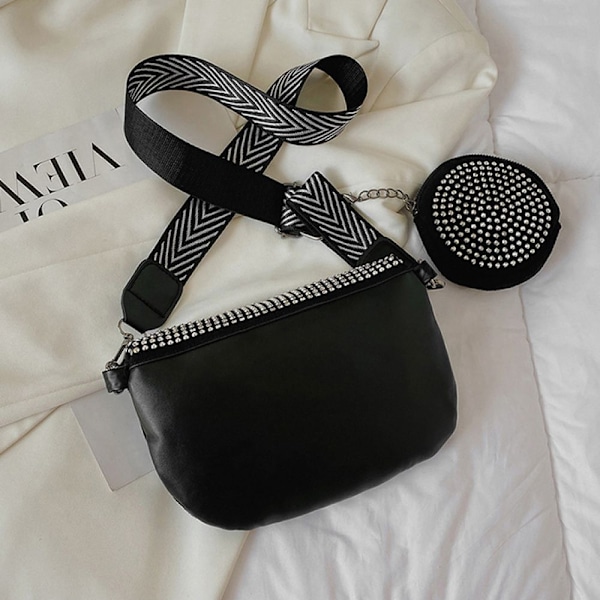 Glittrande Rhinestone Magväska, Högkvalitativa Läder Midjeväskor För Kvinnor Med Mångsidiga Alternativ För Crossbody-väska, Smidig Dubbel Dragkedja För Säker Förvaring